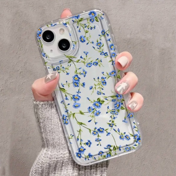 Apple iPhone 16 PRO Phone Case Transparent TPU Flexible Case Tiny Blue Flowers - Picture 3 of 5